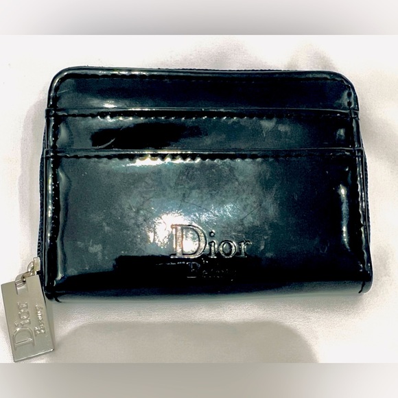 Christian Dior Beauty Wallet Mini Card/Coin Holder BlackPatent Leather Zip Pouch - Picture 1 of 5